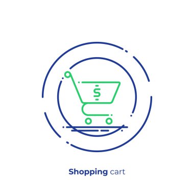 Alışveriş sepeti satırı sanat simgesi, piyasa satış vektör sanat, anahat online Sat illüstrasyon