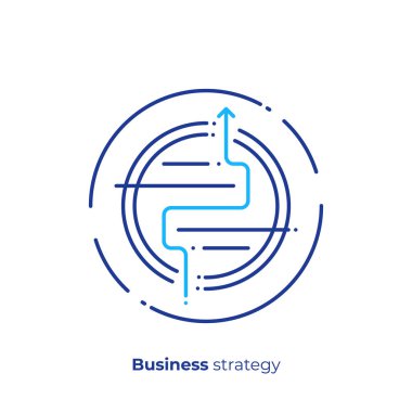 İş stratejisi satırı sanat simgesi, yatırım taktik vektör sanat, anahat başarı labirent çizimi