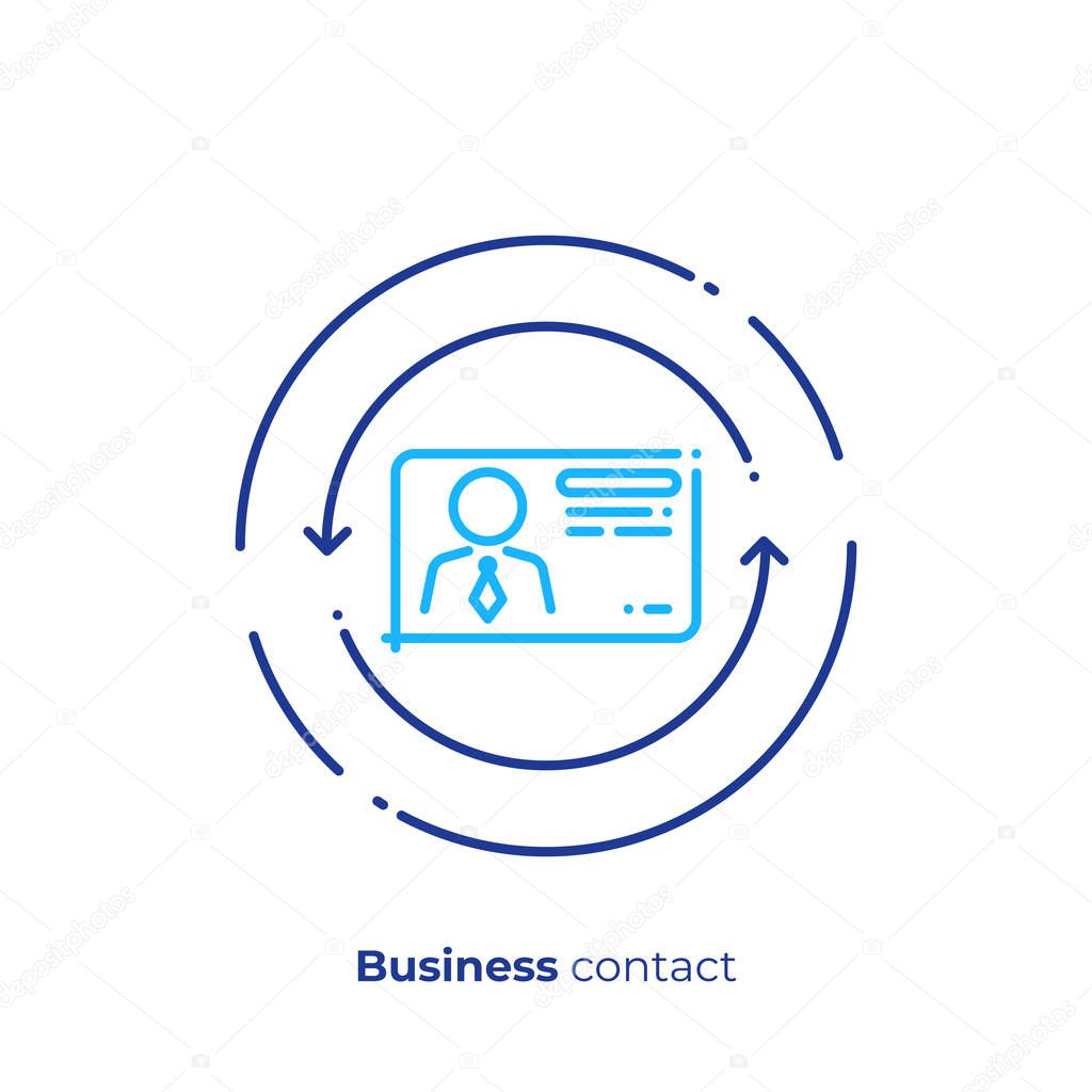 Business contact line art icon, digital business card vector art, outline online profile illustration