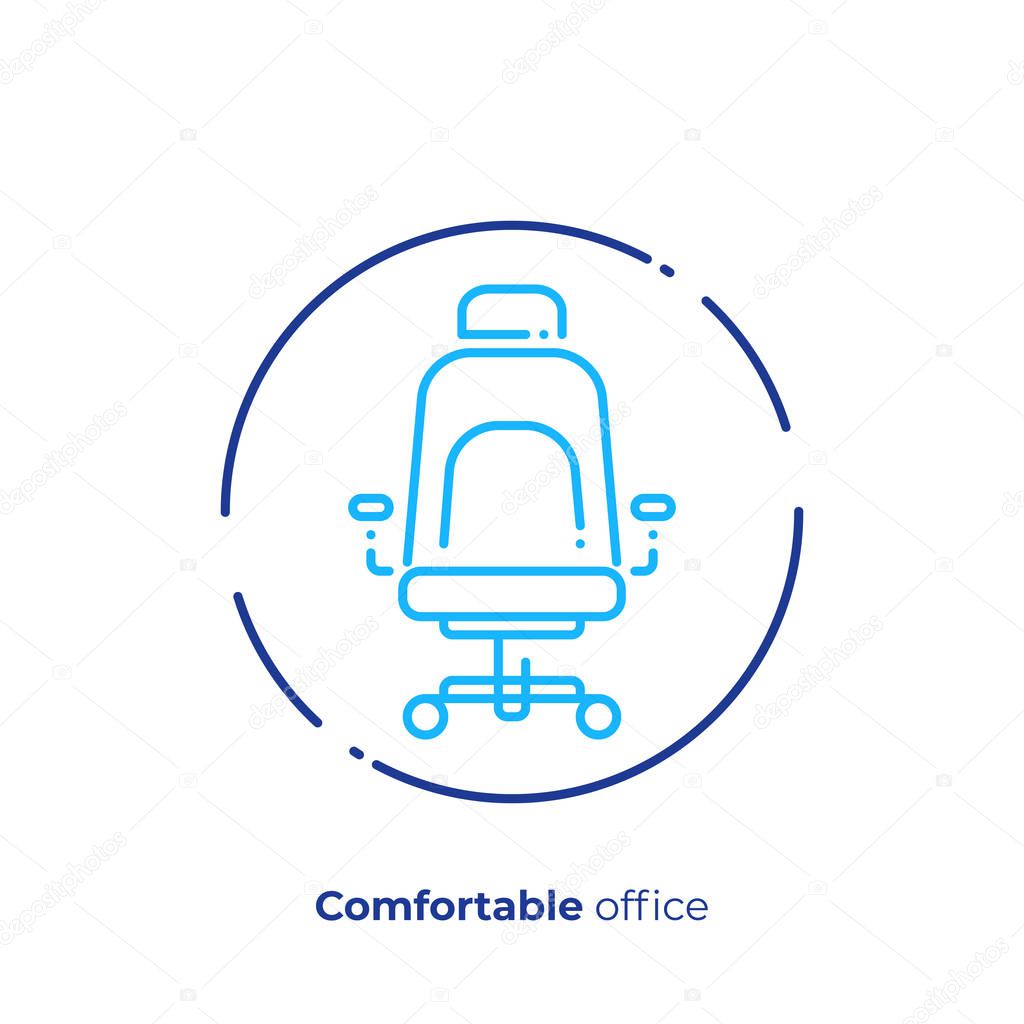 Comfortable work place line art icon, business time vector art, outline leader place illustration