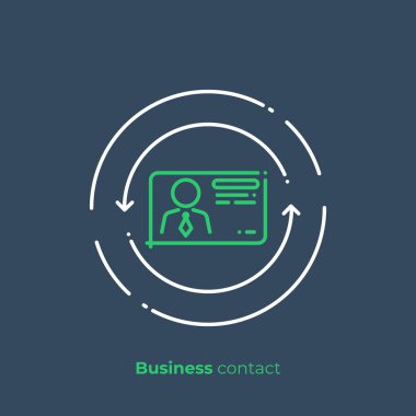 İş temas sanat simge, dijital kartvizit vektör sanat, anahat çevrimiçi profil illüstrasyon