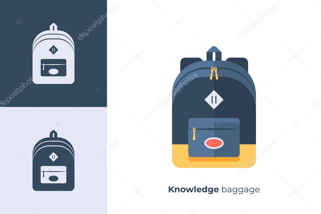 Vector icon of school backpack in flat style.
