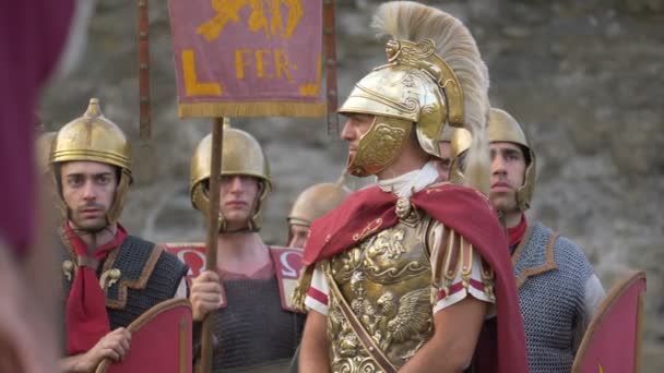 Římský Legionář Voják Během Rekonstrukce Zpět Čase Července 2017 Arezzo — Stock video