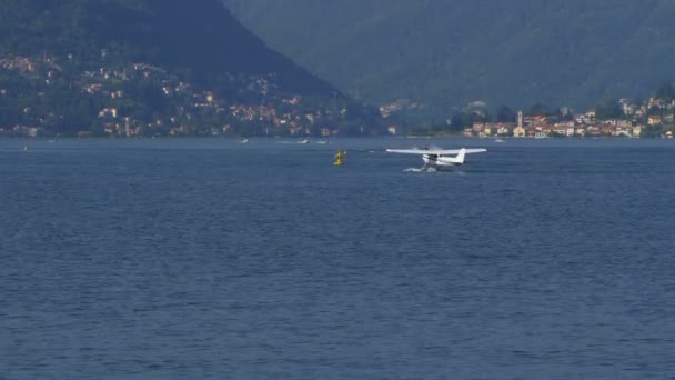 Floatplane Preparando Para Decolar Lago Como Itália — Vídeo de Stock
