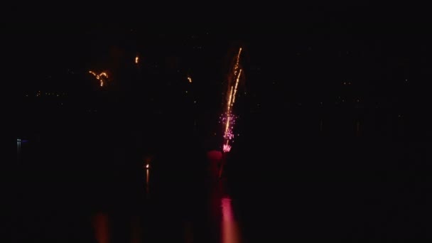Fireworks Display Night Water — Stockvideo