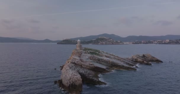 Aerial View Scoglietto Lighthouse Lighthouse Summit Rocky Islet Vegetation Front — Stock Video