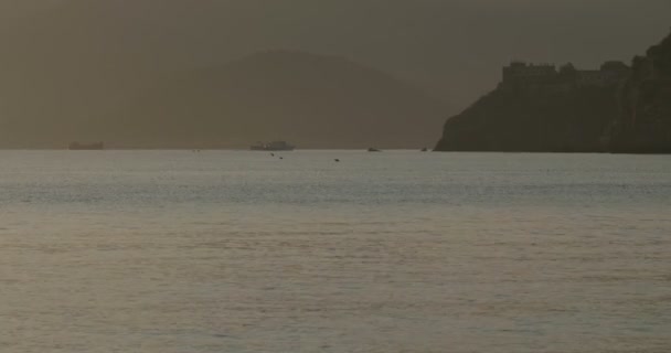 片頭痛 エルバ島 イタリア 地中海の透明な水と白い崖の海岸の空撮 — ストック動画