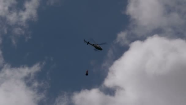 Firefighting Helicopter Flying Cloudy Sky — Stock Video