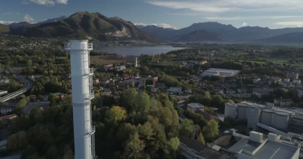 Aerial View Chimney Industrial Plant Mountain Landscape — Stock Video