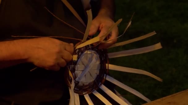 Man Making Wicker Baskets Reenactment Breno Italy August 2018 — Stock Video