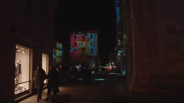 Kerst Como Piazza Duomo nachtlampje — Stockvideo