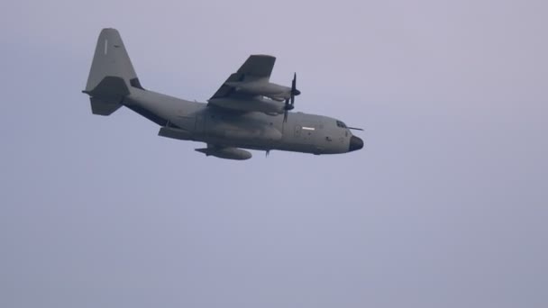 Aeronave de transporte militar Lockheed C130j Overflight — Vídeo de Stock