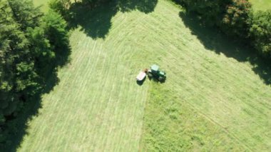 Yeşil Traktör Hay Kesici Ağaçlar Hava Görüntüsü