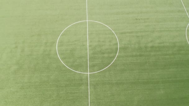 サッカースタジアム緑の草の空のトップビュー — ストック動画