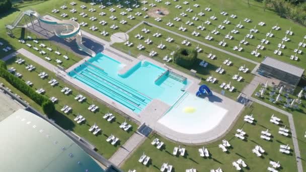 Open Air Empty Pubblic Swimming Pool Aerial View — стокове відео