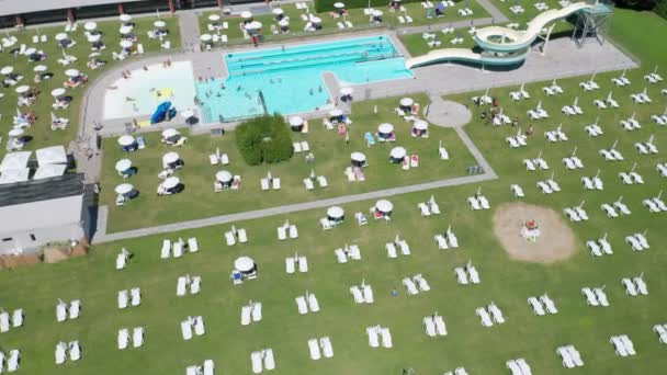 Open Air Pubblic Swimming Pool Aerial View — Stock video