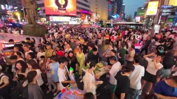 Shanghai Road Commerciële Straat Scène Bij Schemering — Stockvideo