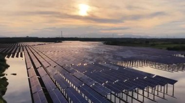 aerial view of solar energy panels in the water 