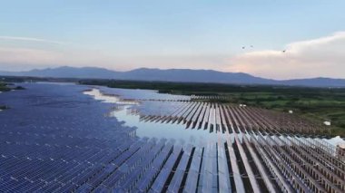 aerial view of solar energy panels in the water 