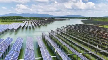 solar energy panels in a farm aerial view 