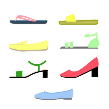 Kadın ayakkabıları. Yan tarafa bak. Açık ve kapalı yazlık ayakkabılar