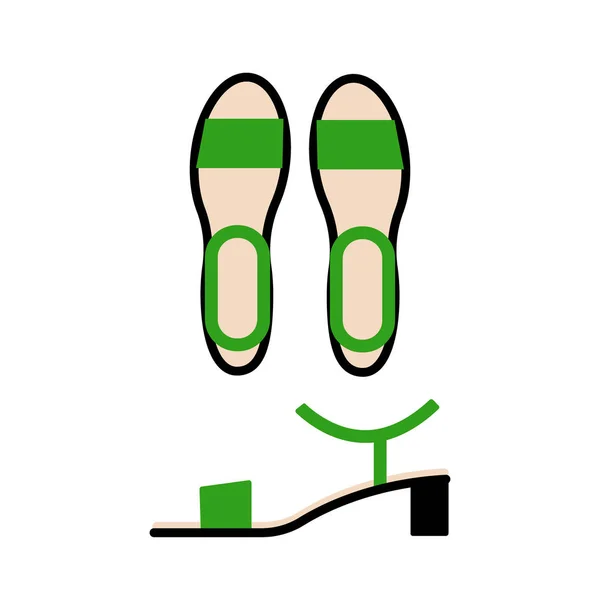 Sandálias verdes vista superior e lateral. Sapatos casuais femininos —  Vetores de Stock