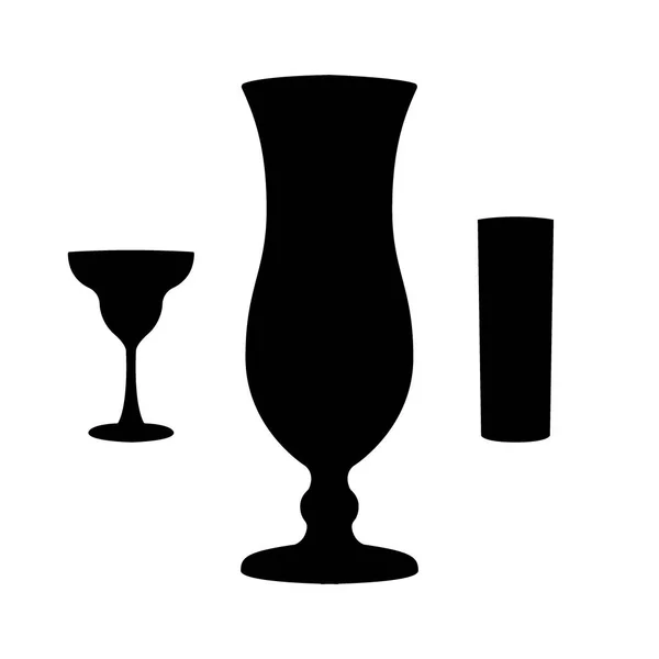 Copos para cocktails. Três formas, silhuetas pretas — Vetor de Stock