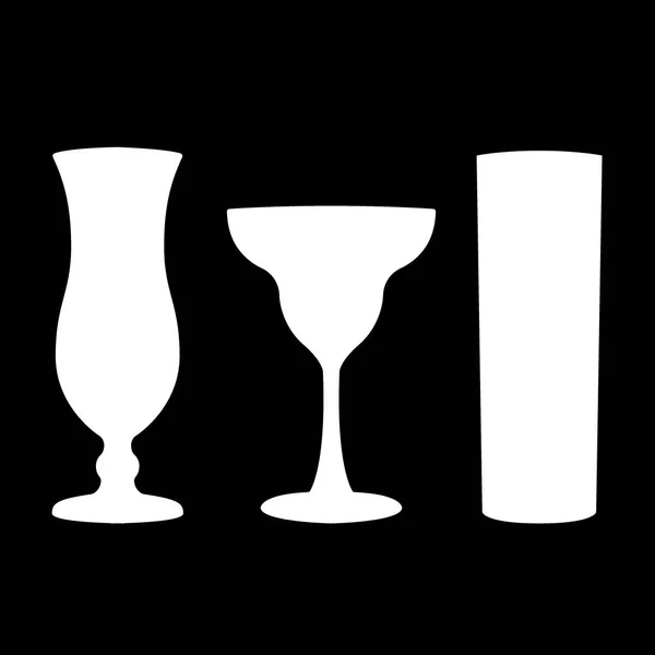 Copos para cocktails. Três formas, silhuetas brancas — Vetor de Stock