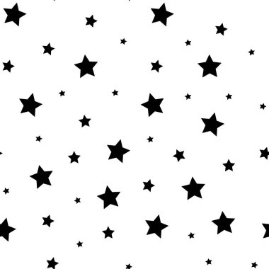 Siyah yıldız şablonu sorunsuz desen. Sevimli çocuklar yıldız dikişsiz desen. Yıldızlarla kusursuz bir patter. Yıldız arka planı. Bebekler stile. Beyaz arka planda vektör çizimi