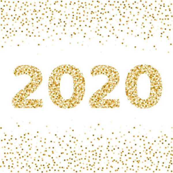 2020 golden New Year. Winter holiday background golden confetti. Vector illustration isolated on white background. — Stock Vector
