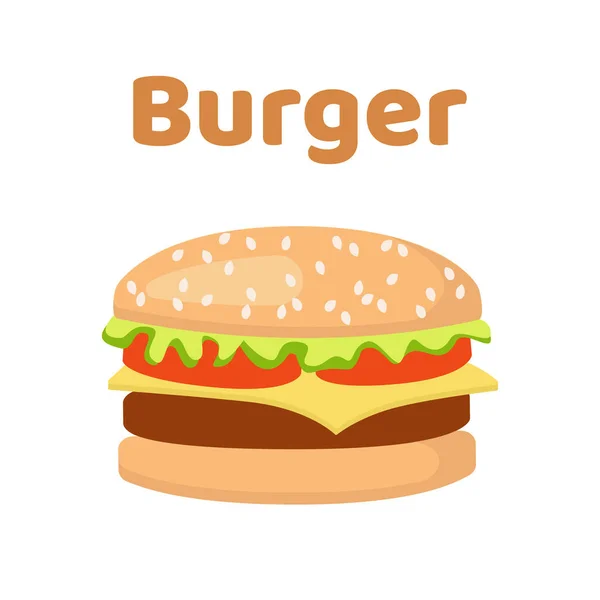 Fast Food Hamburger. Burger Cartoon. Vektor-Illustration auf weißem Hintergrund — Stockvektor