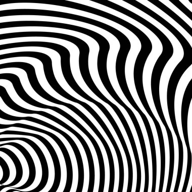 Dalgalı siyah çizgilerin soyut deseni. Bozulma, optik illüzyonun analogu. Vektör çizimi