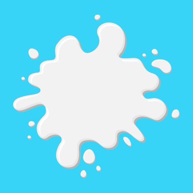 Beyaz soyut mocap sıçrama sıvısı. Su, süt, sıvı sıçramaları ile leke. Mavi arka planda yalıtılmış vektör çizimi