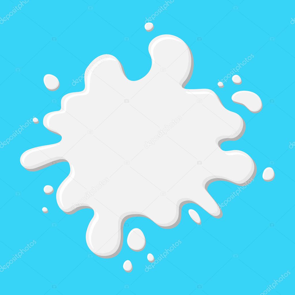 White abstract mocap splash fluid. Stain with splashes of water, milk, liquid. Vector illustration isolated on blue background