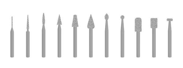 Manikür ve pedikür taşlama ve parlatma için metal kesiciler ayarlayın. Aşındırıcı tahıl ile matkap farklı formları. Vektör çizimi
