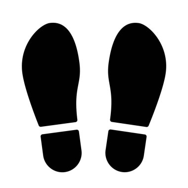 Blsck ayak sesleri simgesi şablonu. Ayakkabılar baskı sembolü, işaret. Beyaz arka planda yalıtılmış vektör çizimi