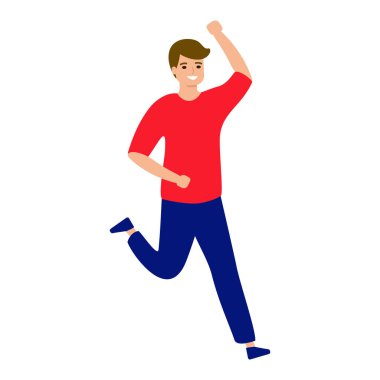 Koşan adam. Koşucu, spor kıyafetli atlet koşusu. Antrenman sporcusu, açık hava aktivitesi. Yalıtılmış vektör illüstrasyonu