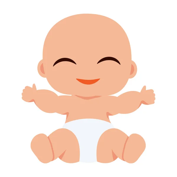 Mignon petit enfant souriant, assis dans des couches. Bébé, bébé, enfant, bébé, enfant. Illustration vectorielle — Image vectorielle