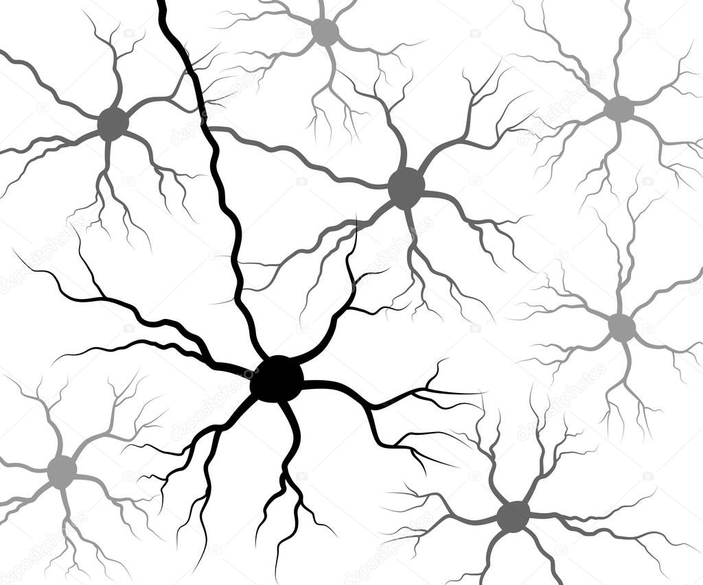 Set black human neuron. Neural network technology science medicine anatomy. Vector illustration