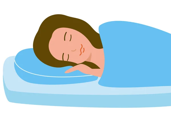 Girl sleep in bad. Comfort posture, health care. Sleeping woman. Vector illustration — Stock Vector