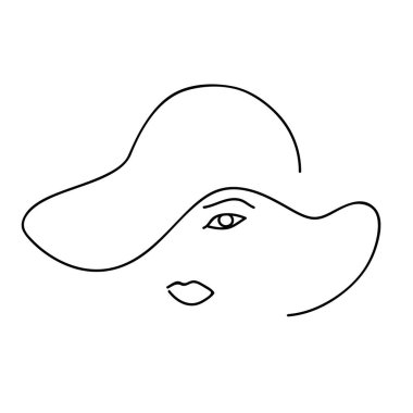 Şapkalı, çizgi çizimli, soyut bir kadın yüzü. El çizimi taslak çizimi. Portret dişisi. Vektör illüstrasyonu