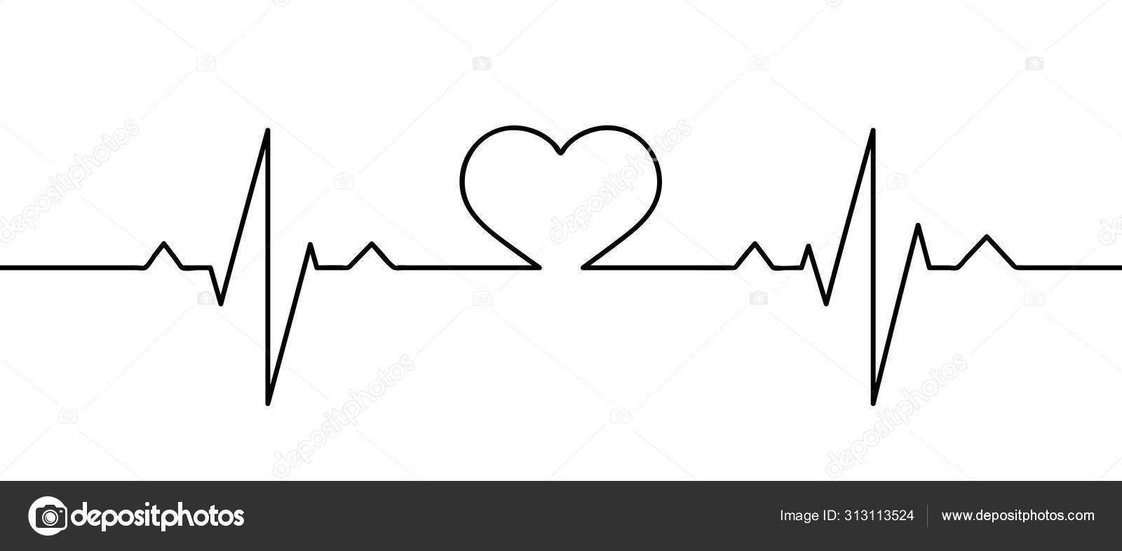 인간의 심장 과 리듬 실루엣 연속검은 선 하나. 건강하고, 의약품. 스케치, 윤곽그리기. 벡터 일러스트 스톡 벡터 - ©Fagreia  313113524, image size:1600x786