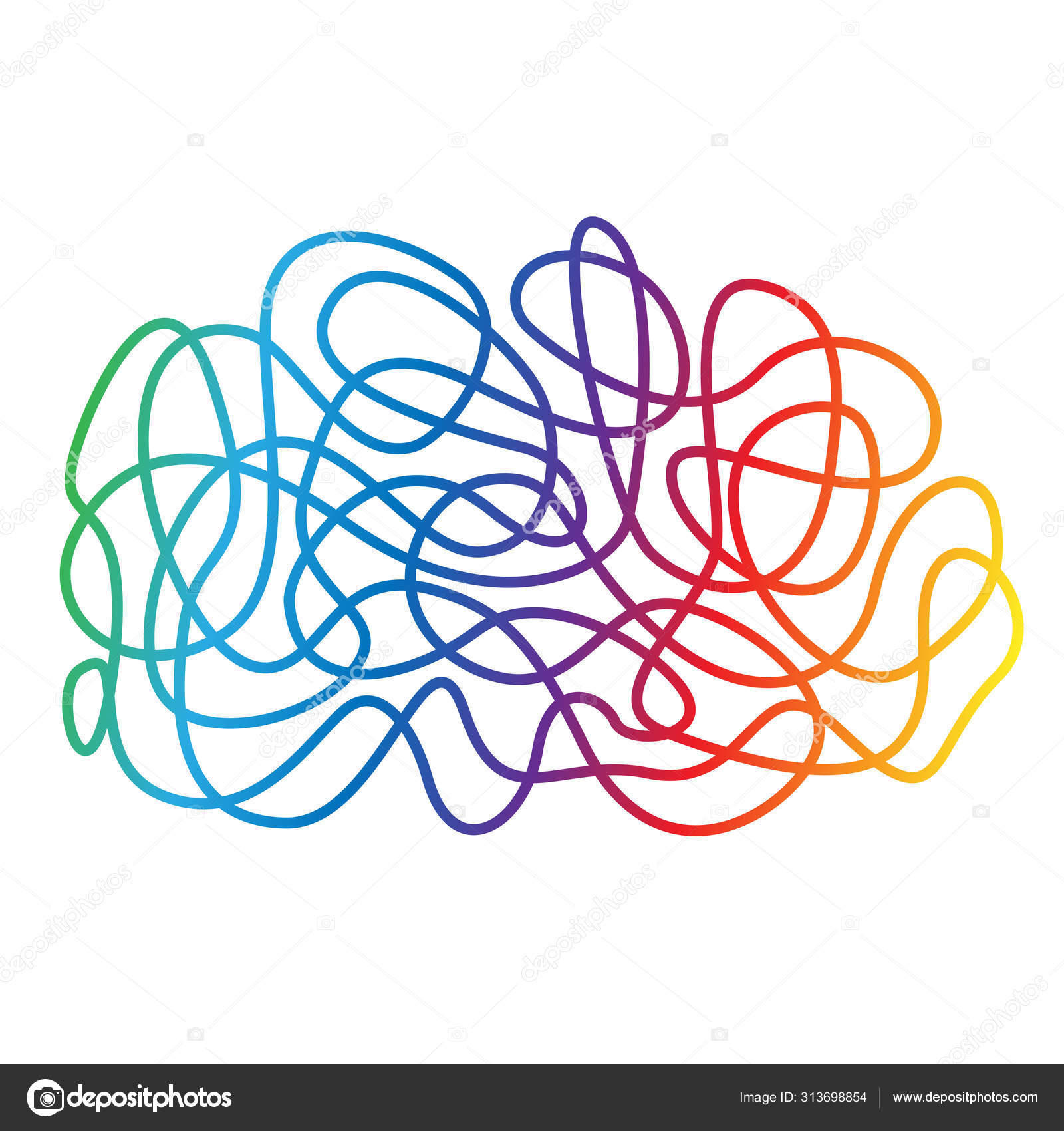 手描きの長方形スクロールスケッチ、多色グラデーションライン抽象的なスクリブル形状。混沌とした落書きの描画、糸ねじ結び目。白を基調としたベクトルイラスト  ストックベクター ©Fagreia 313698854, image size:1600x1700