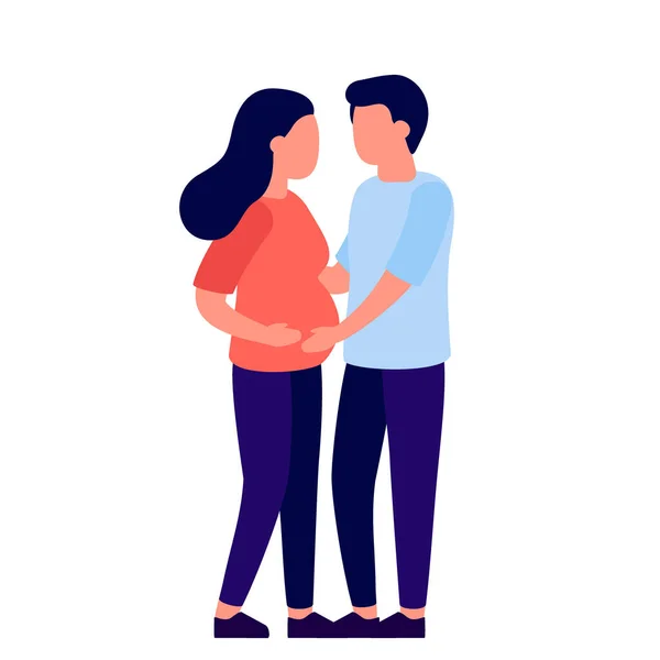 Young Family Man Woman Expecting Baby Pregnancy Family Hugs Love — Stock Vector
