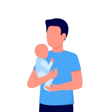 Soyut baba ve küçük oğul. Baba çocuğu kollarında tutuyor. Aile iletişimi. Babalar Günü. Beyaz arkaplanda vektör