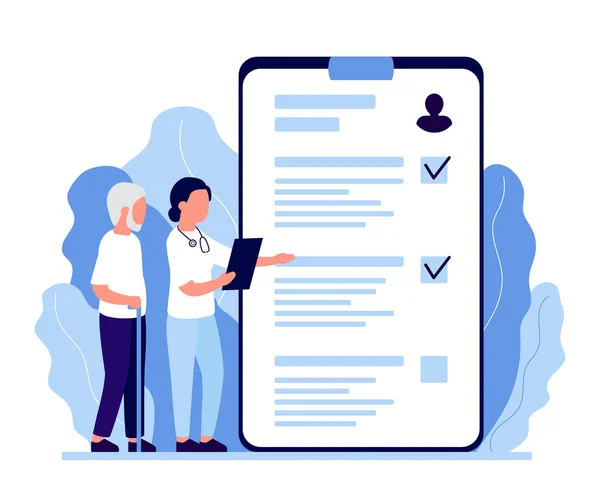 Старший Мужчина Консультации Врачом Медсестрой Мониторинг Здоровья Старости Проверка Расшифровка — стоковый вектор