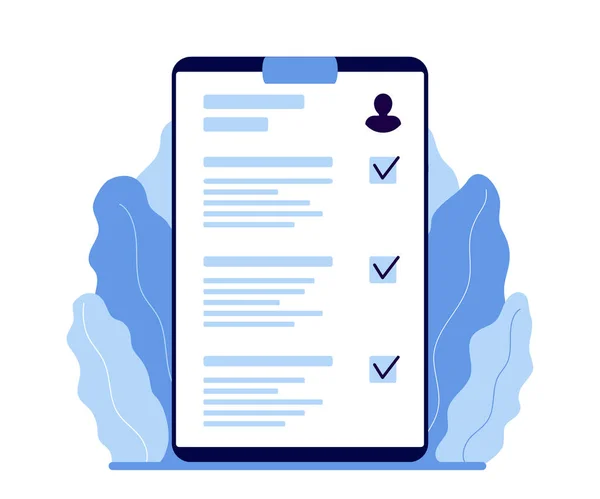 Urklipp Med Checklista Återuppta Kandidaten Registrera Information Märkt Checklista Ett — Stock vektor