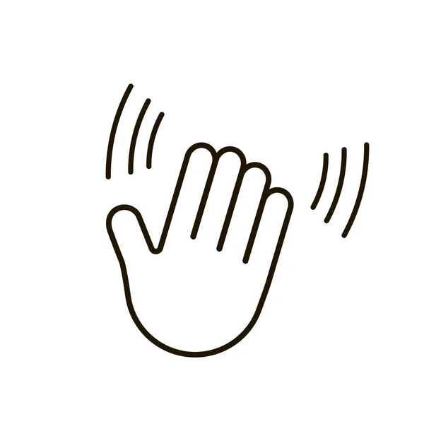Ola de mano, icono de la línea de contorno. Simbol hola, hola, compra gesto. Ilustración vectorial — Archivo Imágenes Vectoriales