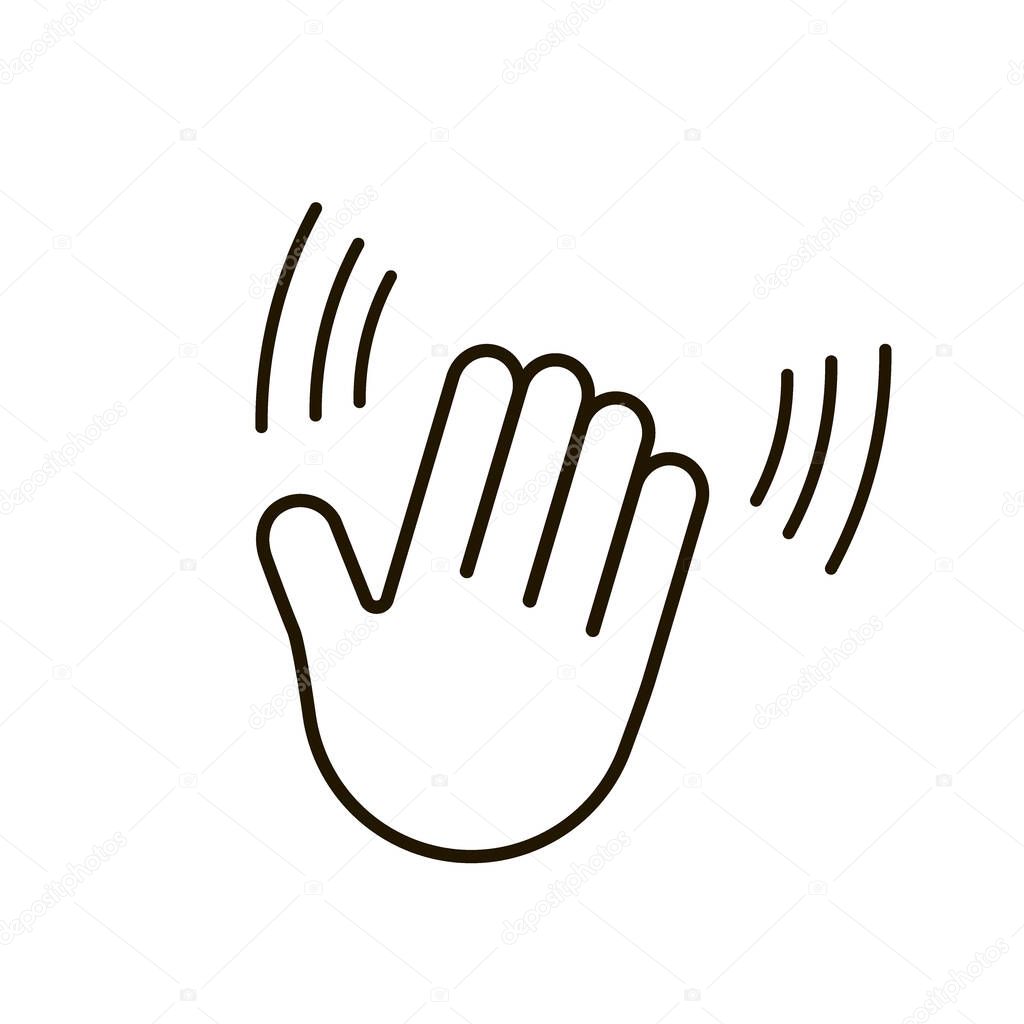 Hand wave, outline line icon. Simbol hi, hello, buy gesture. Vector illustration
