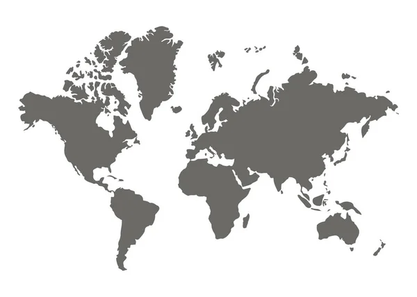 Dünya haritası, gri siluet. Düz Dünya, Dünya, Dünya haritası. Dünya çapında seyahat. Beyaz arkaplanda izole edilmiş vektör — Stok Vektör